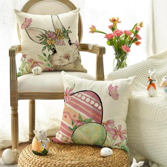 Easter Decorative Throw Pillow Covers Cottage Spring Decor Bunny Accent Cases - Picture 4 of 7